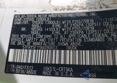 2010 Toyota Tundra Grade 5.7L V8 from USA, damaged, VIN 5TFRY5F11AX090653